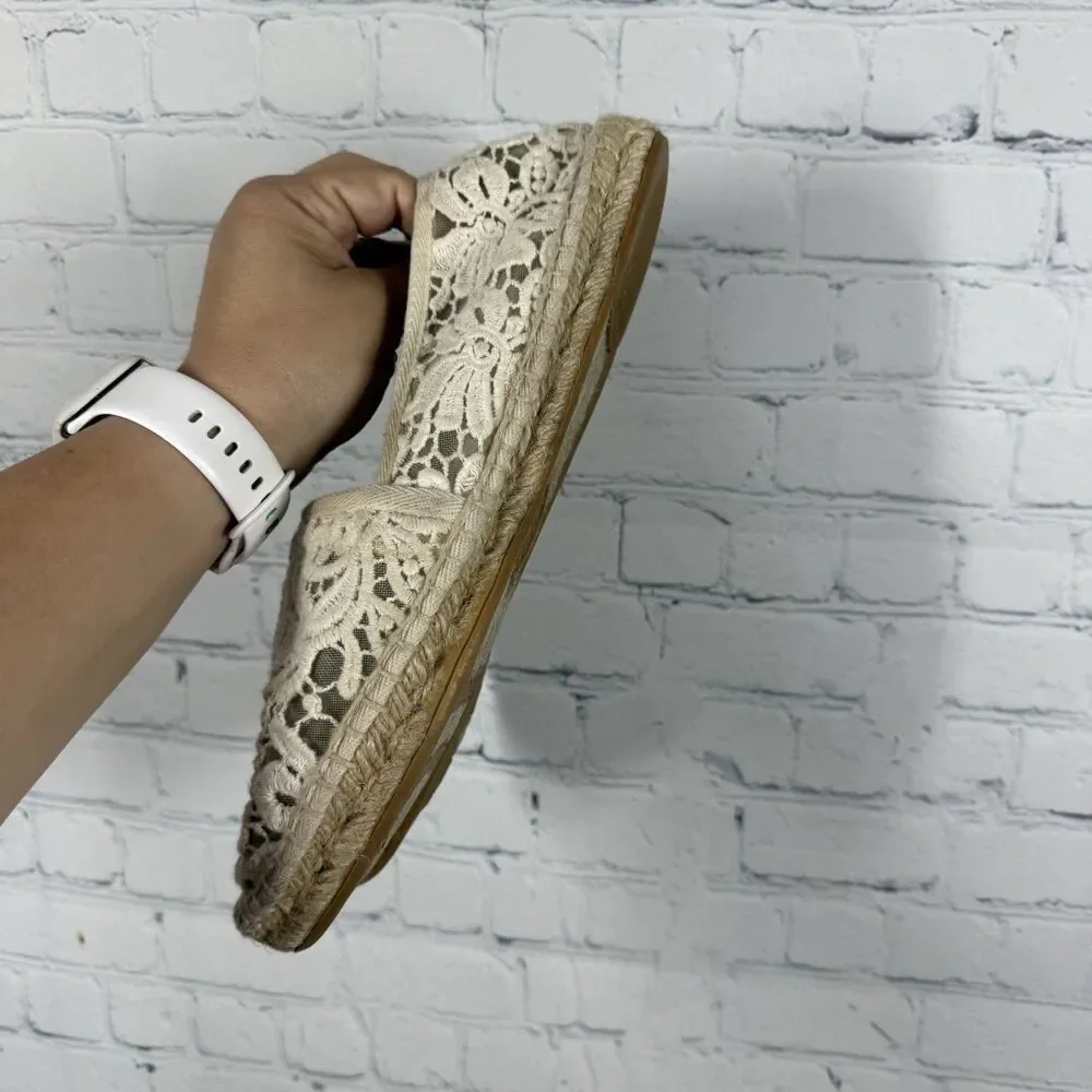 Tory Burch Crochet Lace Espadrilles Women 10.5 Ivory Boho Coastal Cottage Flats